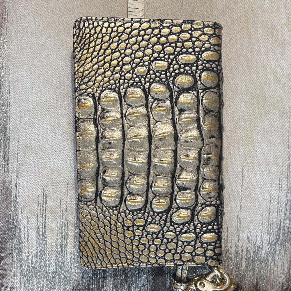 Brahmin Gold and Black Croc-Embossed Clutch